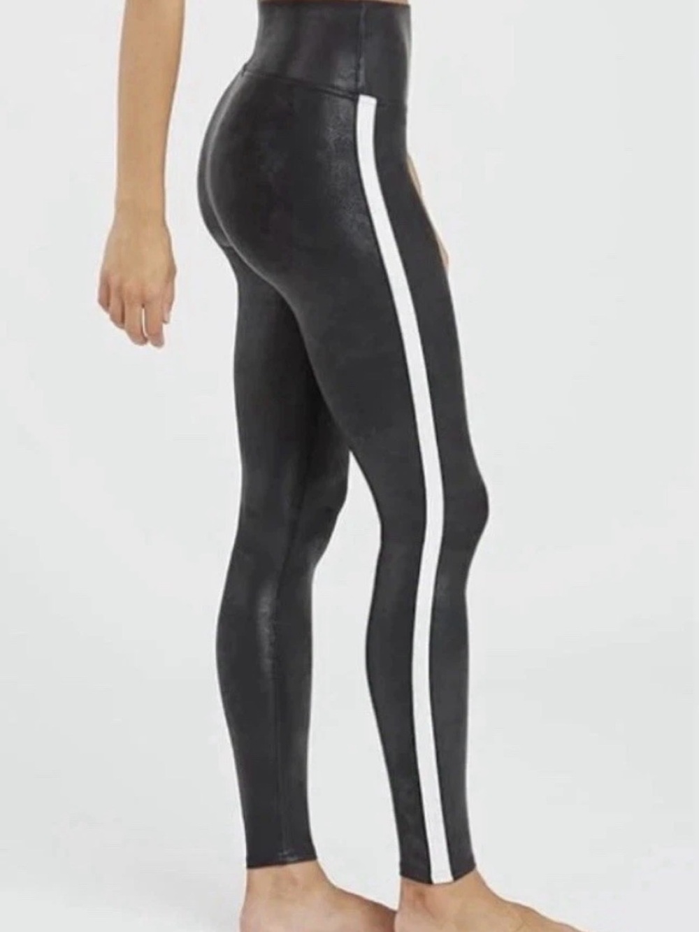 SPANX Black High-Waist Leggings with White Side Stripe Small